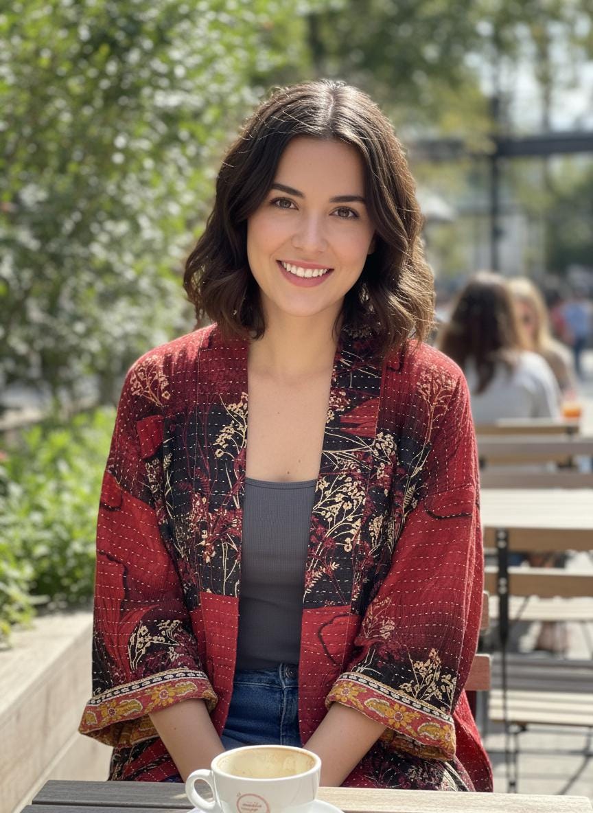 Unique, reversible quilted statement jacket made for easy travel with Red and Black floral Kantha Cloth.