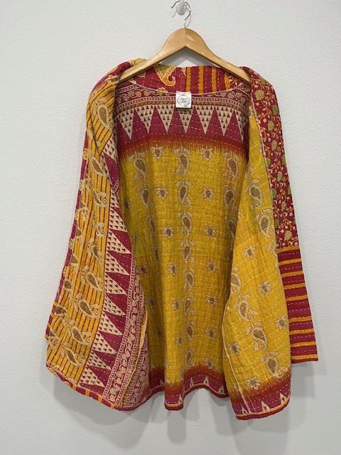 Unique Kantha Quilted statement Jacket Handmade for someone who wants a quality timeless piece with large pockets.
