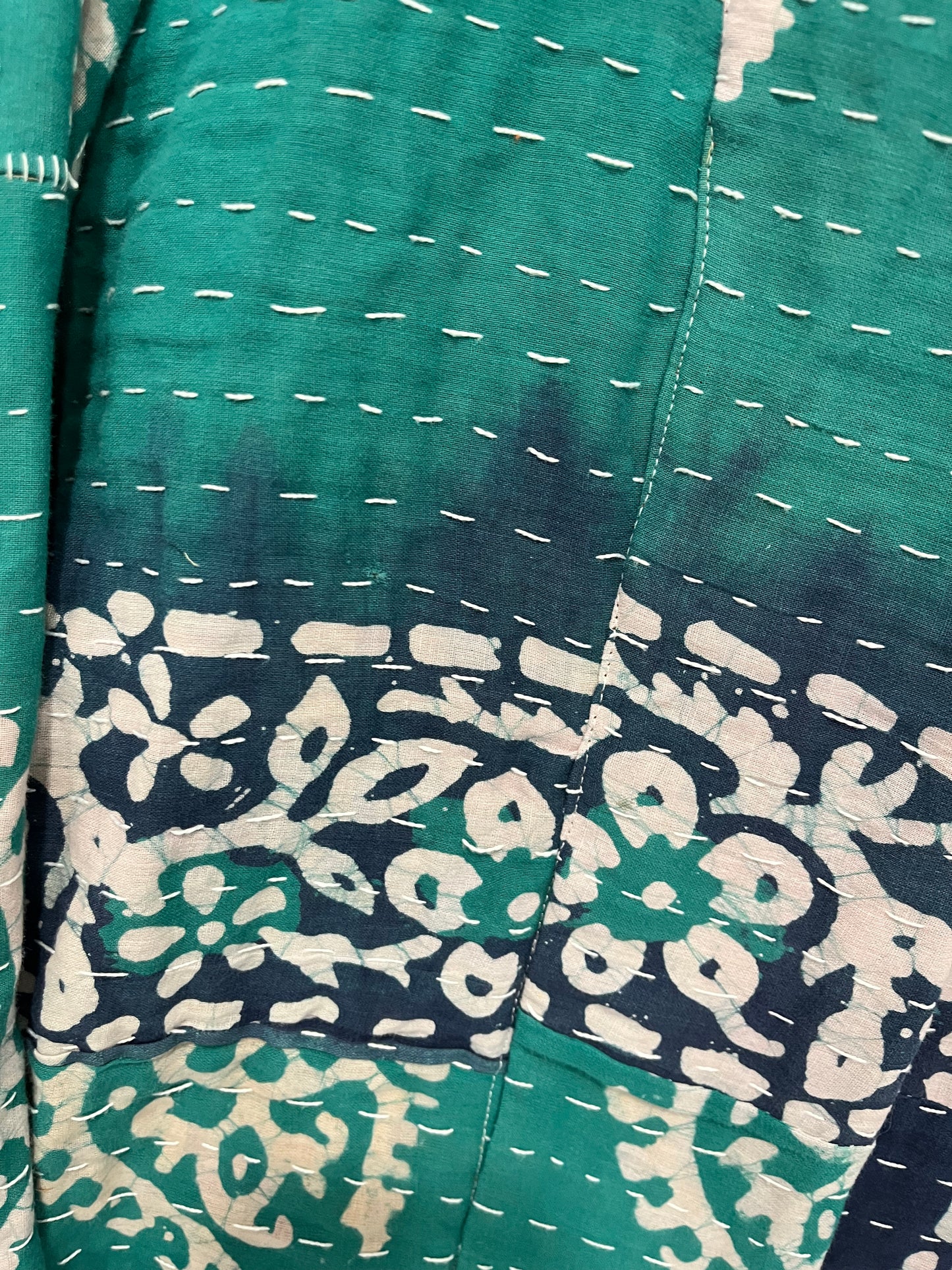 One-of-a-kind, reversible, quilted, Kantha Cloth Jacket. The modern patchwork makes this lightweight, stylish and comfy. Great for travel.