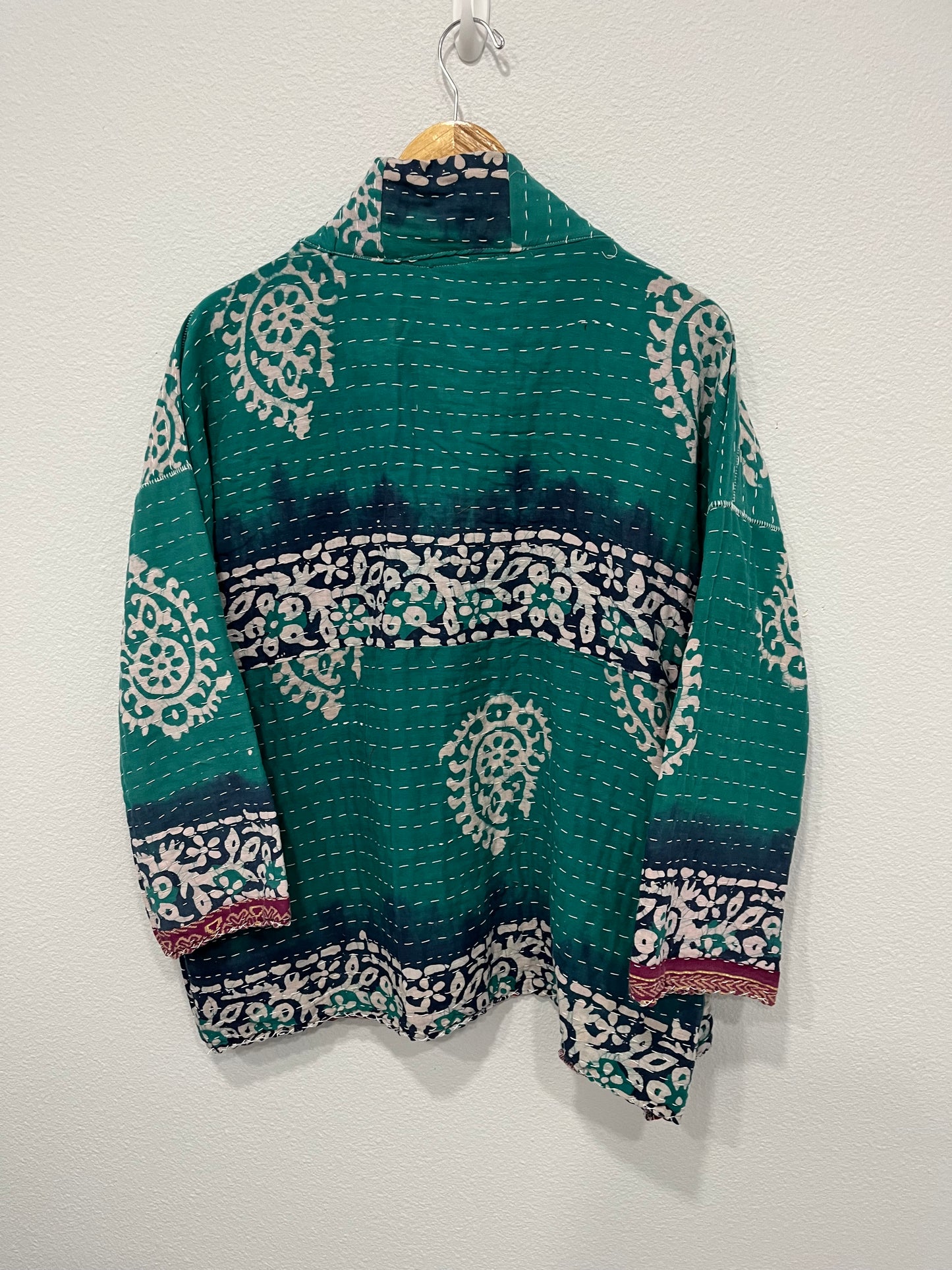 One-of-a-kind, reversible, quilted, Kantha Cloth Jacket. The modern patchwork makes this lightweight, stylish and comfy. Great for travel.