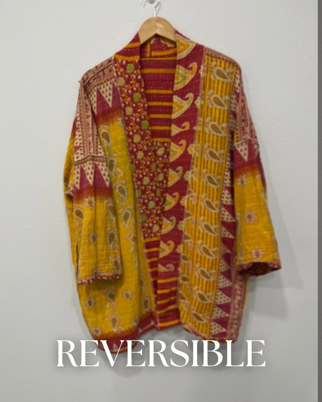 Unique Kantha Quilted statement Jacket Handmade for someone who wants a quality timeless piece with large pockets.