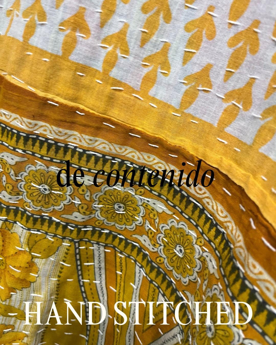 This Yellow, gold and white geometric designed luxury, unique, reversible quilted jacket made for easy traveling in style.