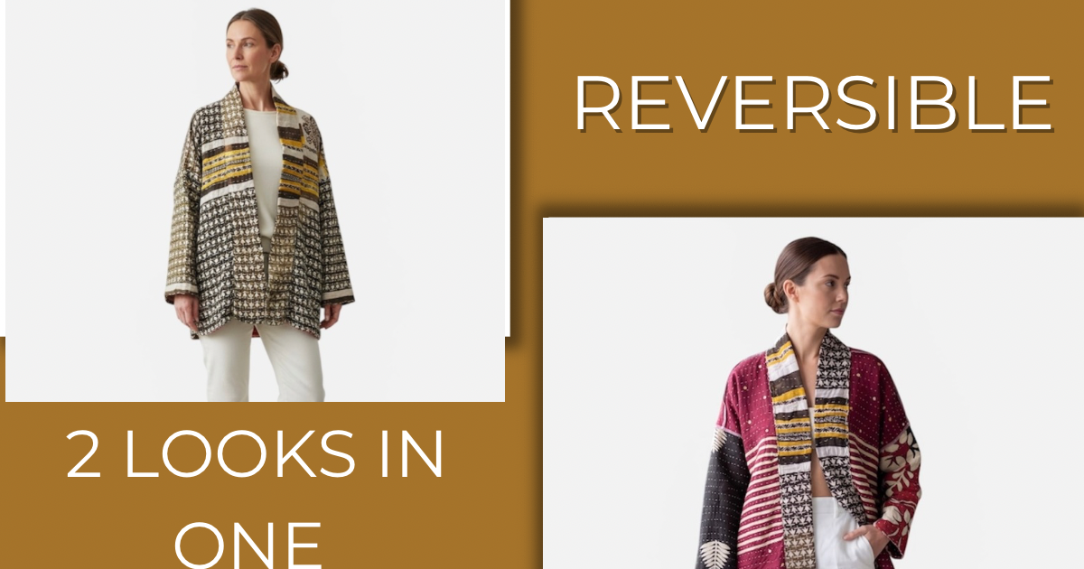 One-of-a-kind, reversible, quilted, jacket. The modern patchwork makes this coat lightweight, stylish and comfy. For confident women.