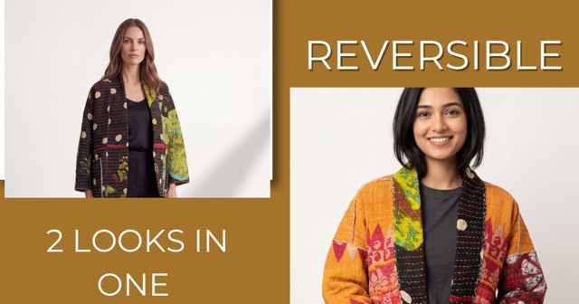 One--of-a-kind reversible, quilted Jacket. This modern patchwork makes this lightweight, stylish and comfy.t